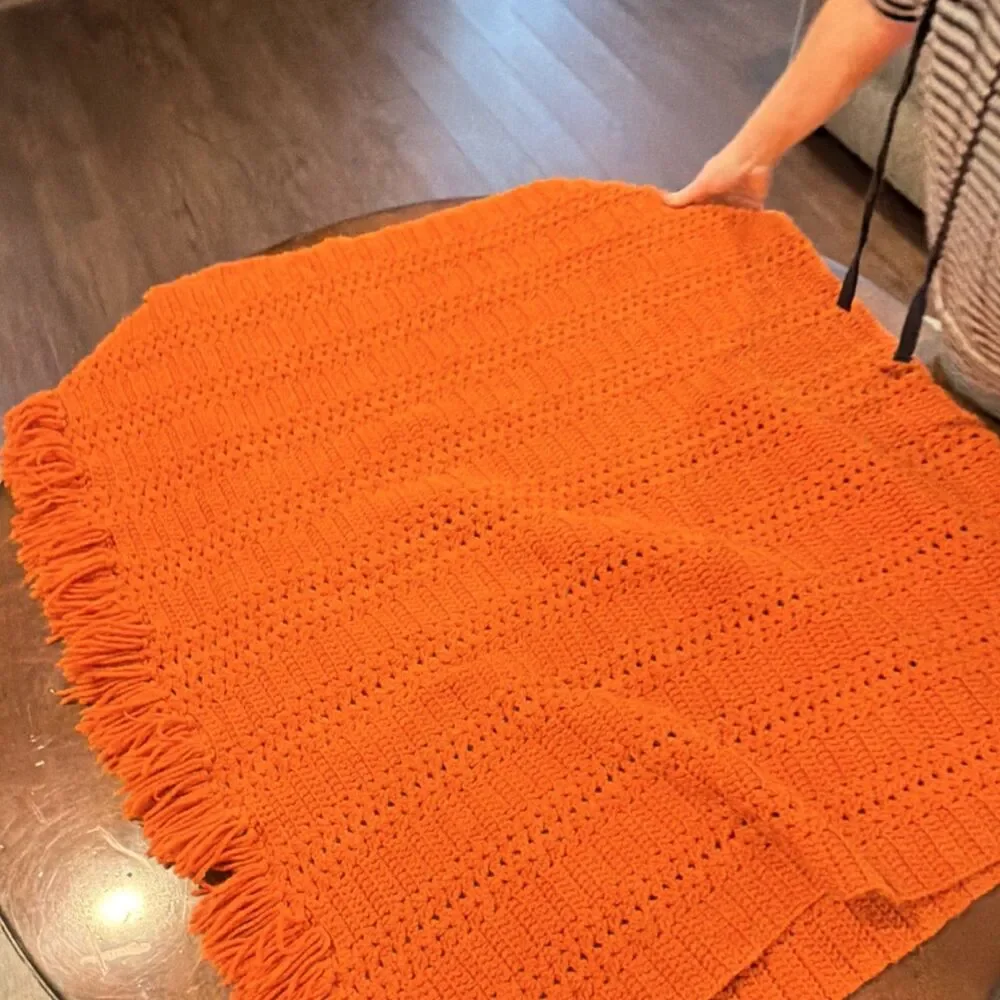 Handmade Crochet Orange Fringed Sofa Throw Blanket Rectangle Solid